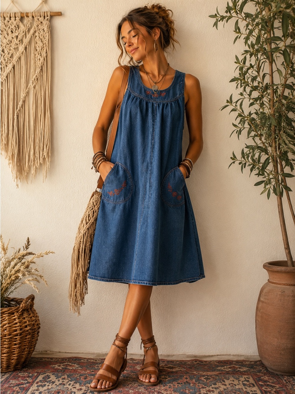 Vintage Miss Joni Dark Blue Denim Babydoll Jumper Dress